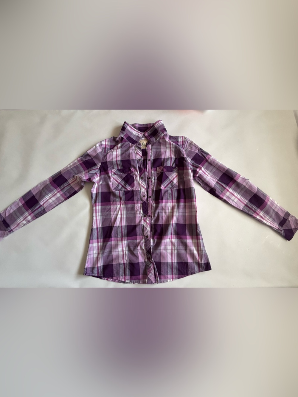Ascend M Purple Pink Plaid Long Sleeve Flannel Shirt